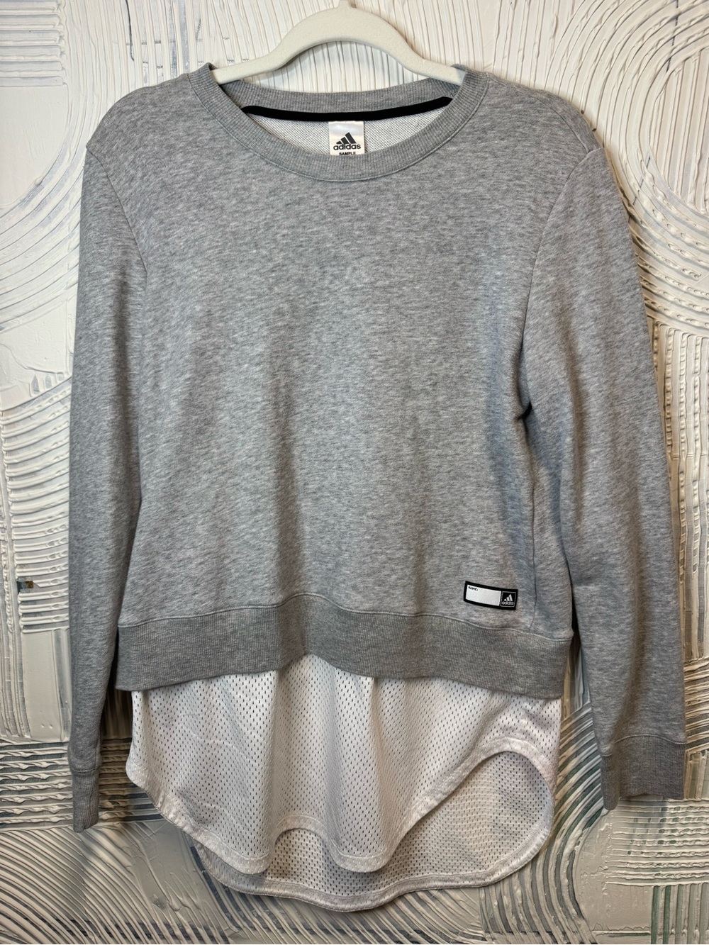 adidas Women's Grey Crewneck Sweatshirt with White Mesh Hem N0875
